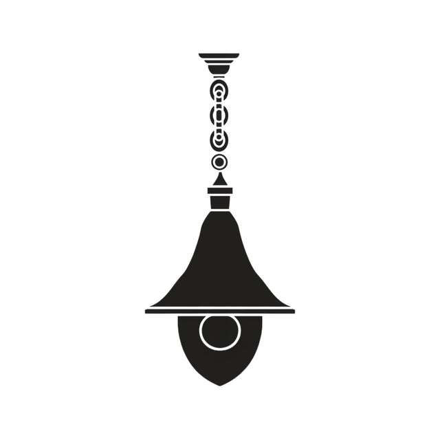 Bellcote Cast Aluminium Outdoor Pendant Light in black, a bell-shaped single-light lantern hung from a decorative chain with polycarbonate lens, shown on a plain white background.
