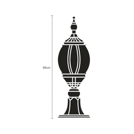 Mullion Large cast aluminium outdoor bollard light in black, 66cm, lantern-style head with fluted pedestal base, shown as a silhouette with height marker on a white background.