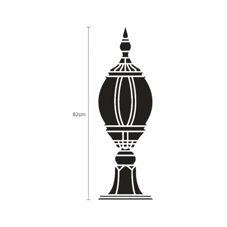 Mullion Cast Aluminium Outdoor Bollard Light in black, 62cm, showing a lantern-style ornate top on a pedestal base with a height marker, on a plain white background.