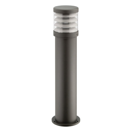 Reveal Louvred Cast Aluminium Outdoor Bollard Light in graphite, 67cm tall with a round louvred lantern head, clear polycarbonate lens and cylindrical base plate, shown on a plain white background.