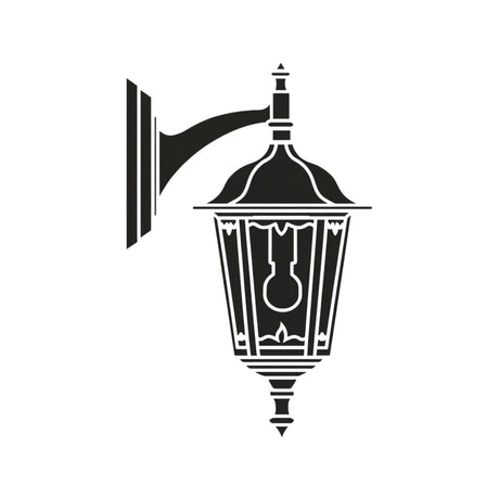 Astragal cast aluminium outdoor hanging wall lantern in black, glazed lantern head suspended below a curved wall bracket, shown as a graphic silhouette on a white background.