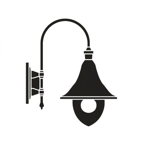 Bellcote Copper Top Outdoor Hanging Wall Lantern in black silhouette, showing a curved wall bracket and bell-shaped shade with open base, on a plain white background.