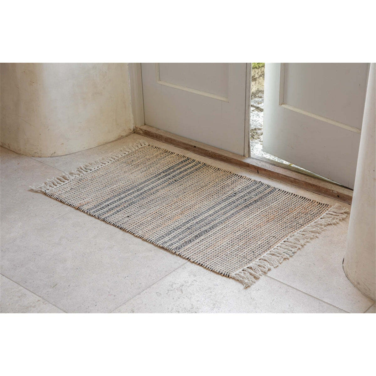 Varli Jute & Cotton Doormat - Natural - 60 X 90 Cm in a hallway