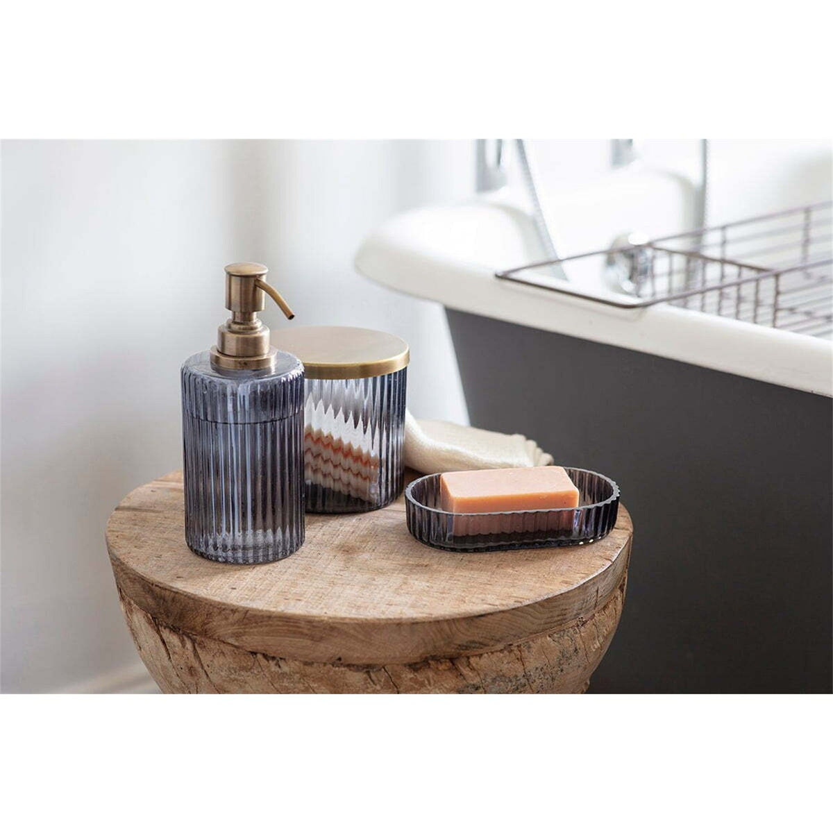Valeska Ribbed Recycled Glass Soap Dish - Grey Smoke