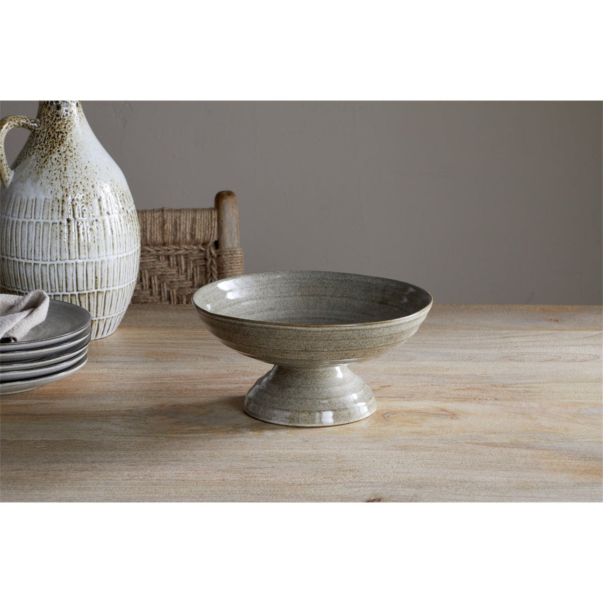 Valinha Earthenware Footed Fruit Bowl - Grey