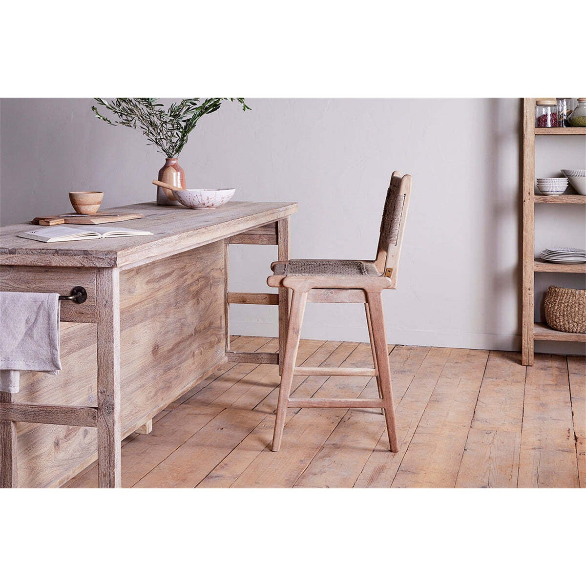 Vinay Jute & Wood Woven Counter Stool - Natural