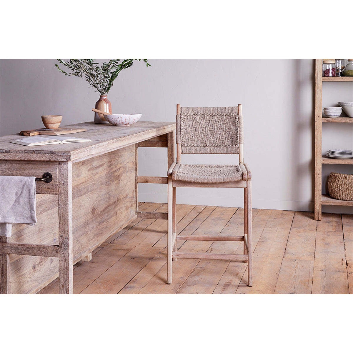 Vinay Jute & Wood Woven Counter Stool - Natural
