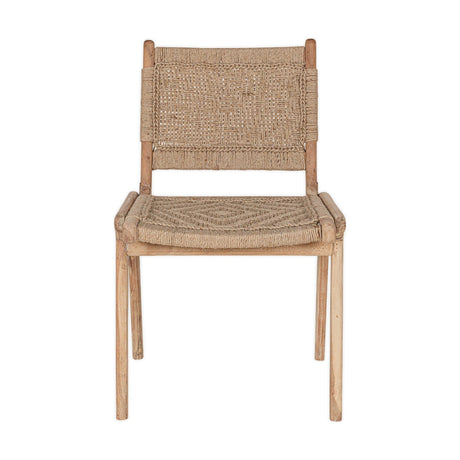 Vinay Woven Jute Armless Dining Chair in natural, with a pale wood frame, basket-weave jute back panel, and diamond-woven jute seat, shown against a plain white background.