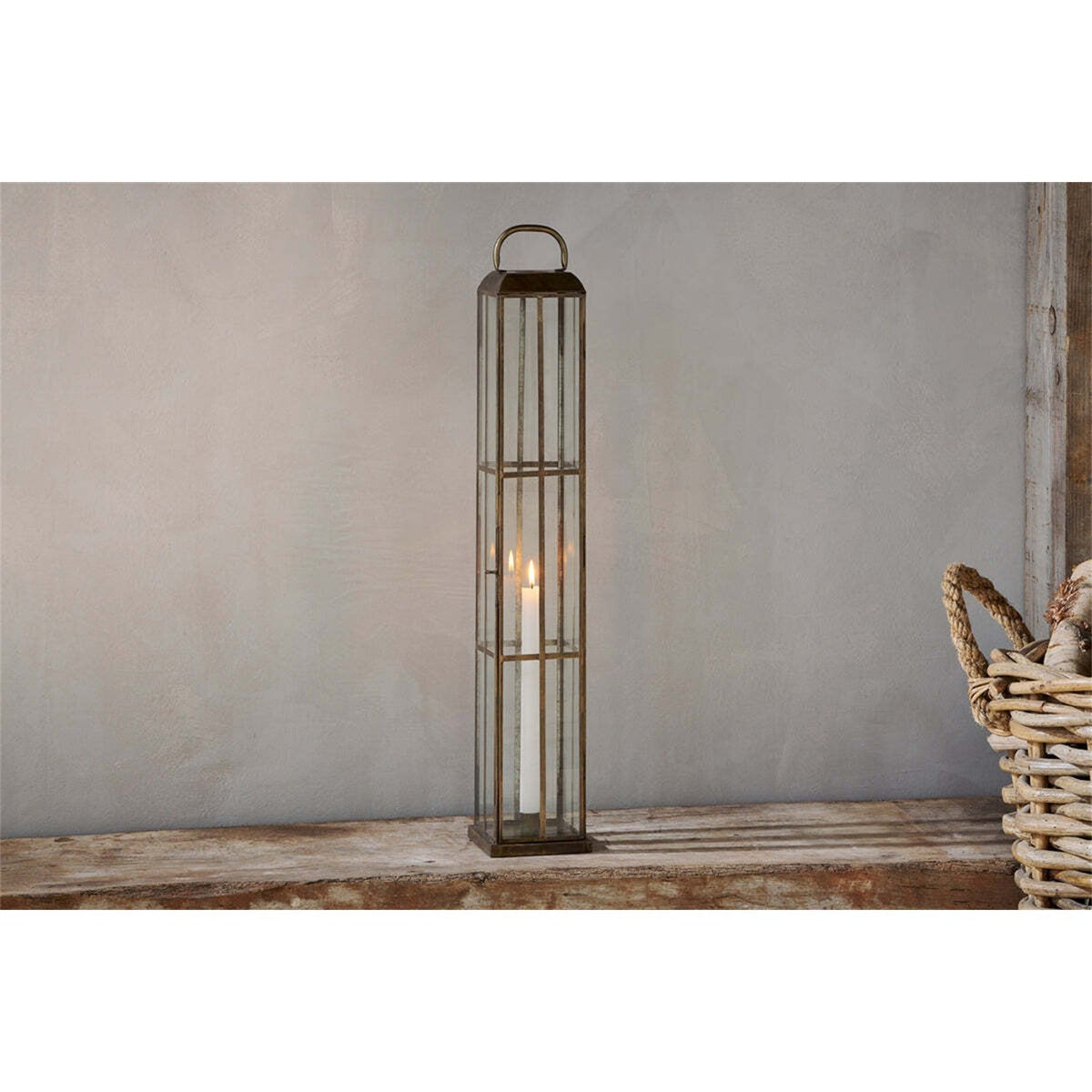 Vemula Large Tall Lantern - Antique Brass