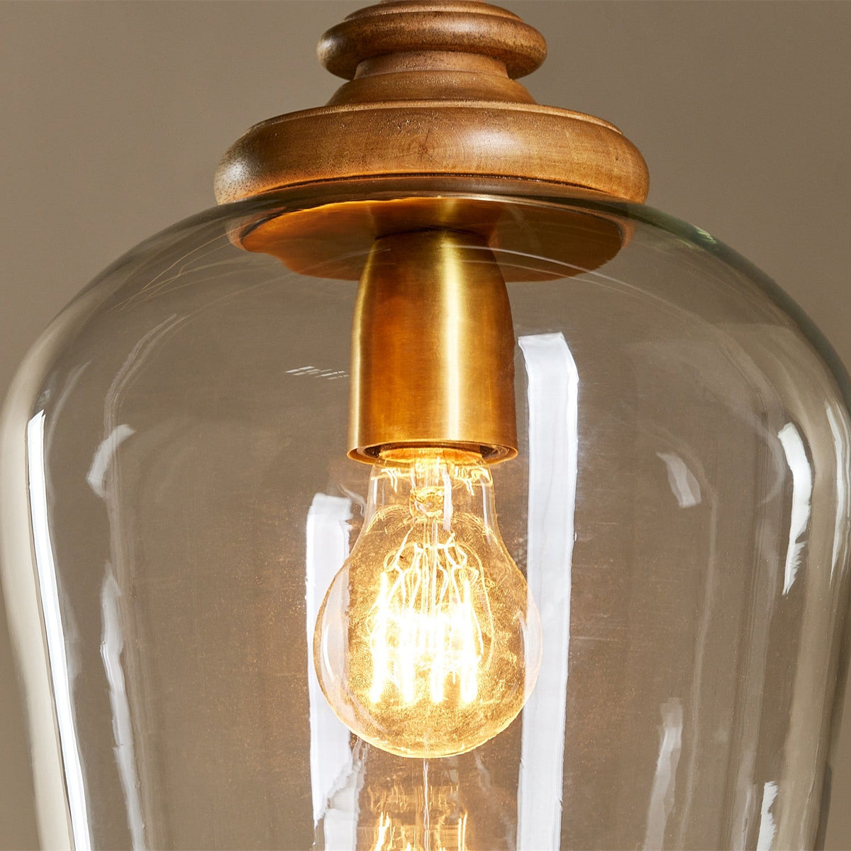 Varuna Mango Wood & Glass Pendant Light - Natural & Clear