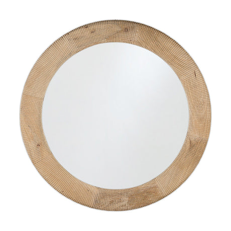 Vivan Round Grooved Wood Wall Mirror - Natural