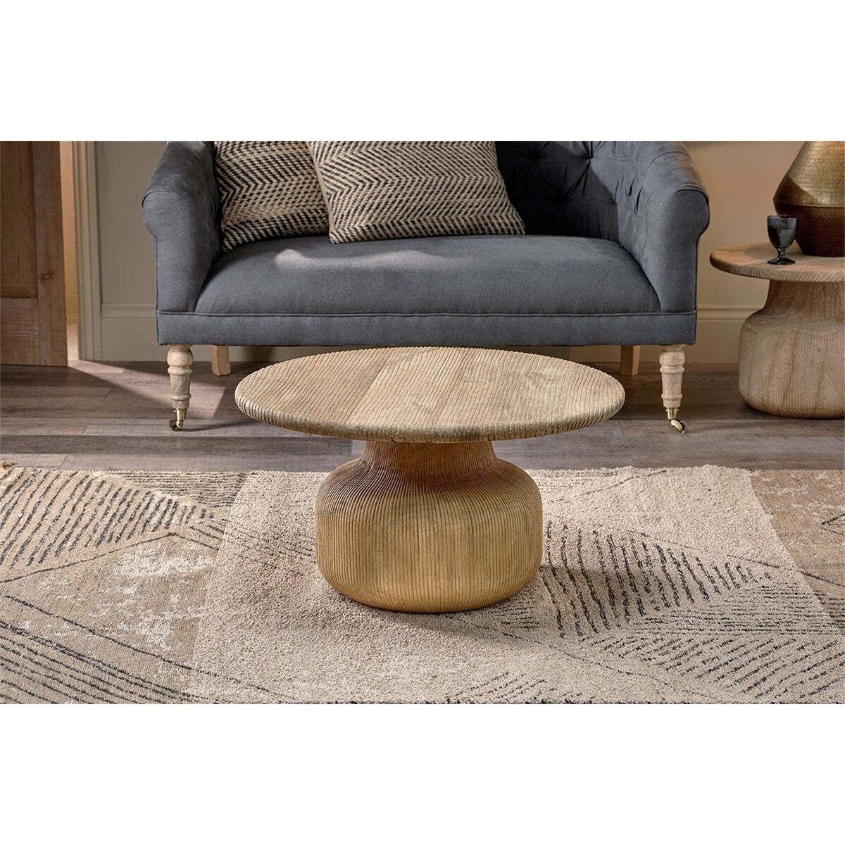 Vivan Grooved Mango Wood Coffee Table - Natural