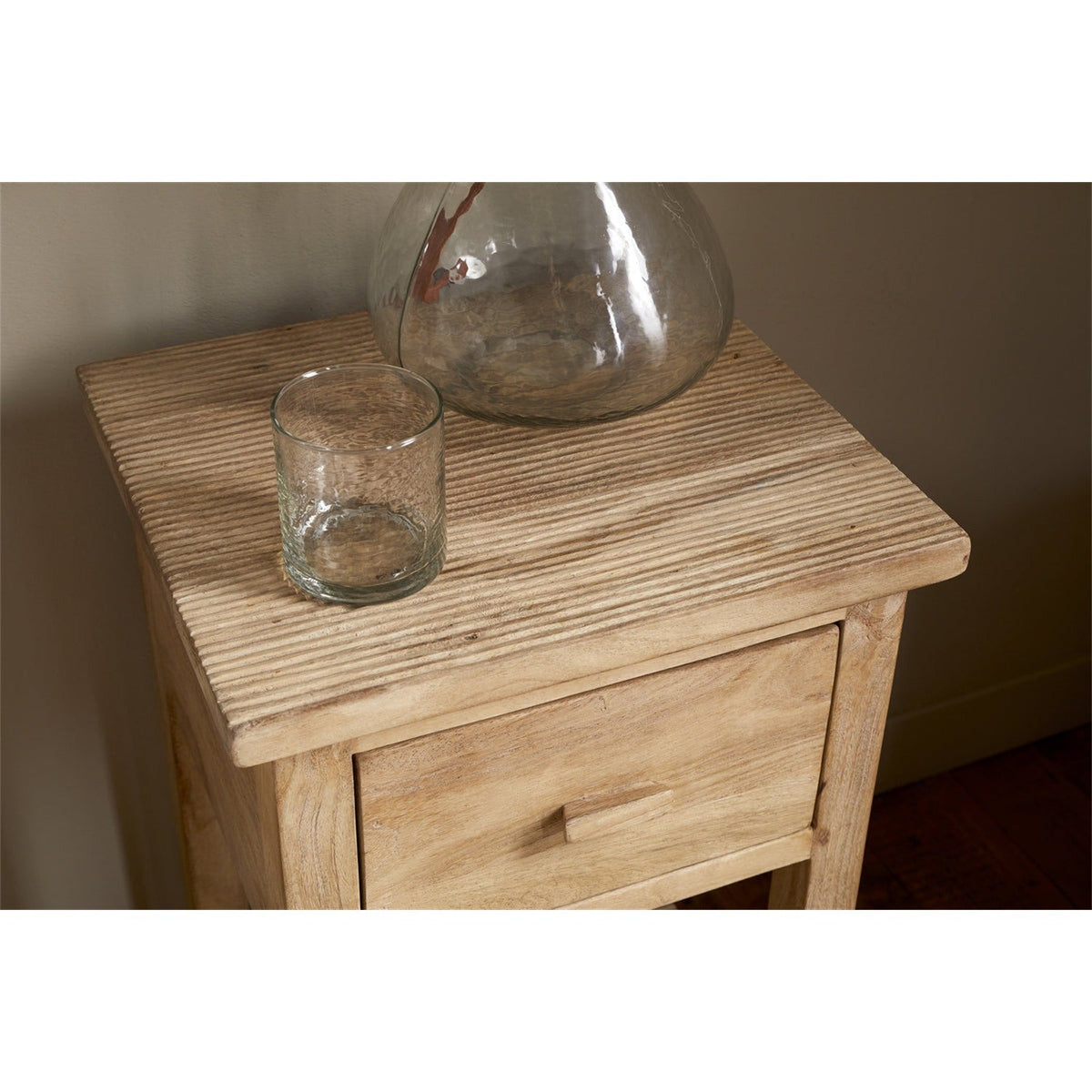 Vivan Grooved Mango Wood Bedside Table - Natural
