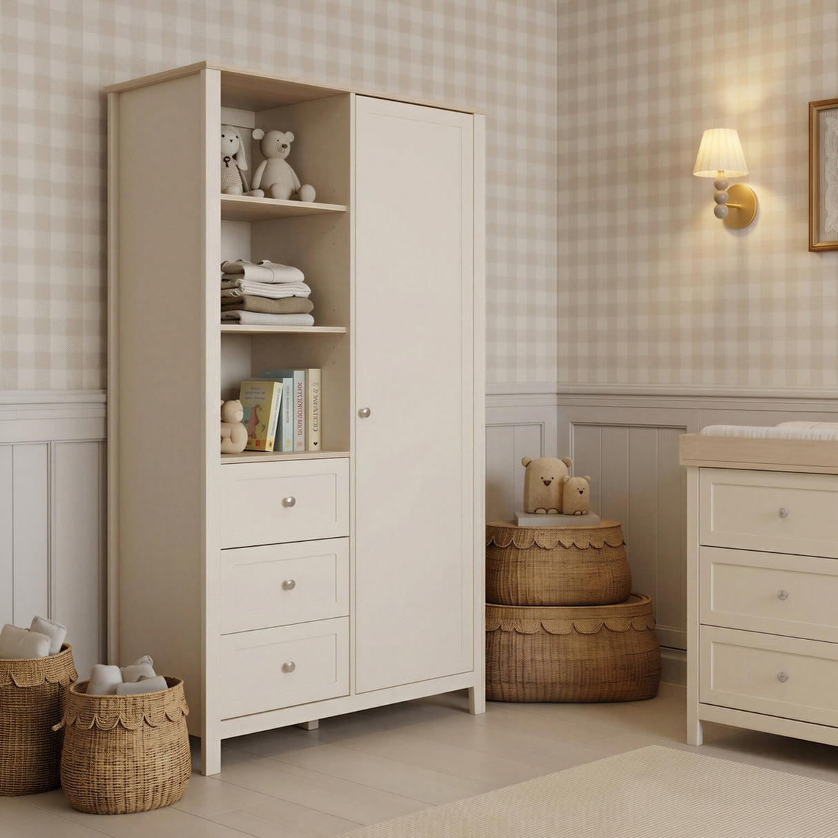 Wanderer Kids Wardrobe with 3 Drawers & Shelves - Cashmere
