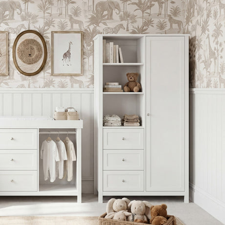 Wanderer Kids Wardrobe with 3 Drawers & Shelves - White
