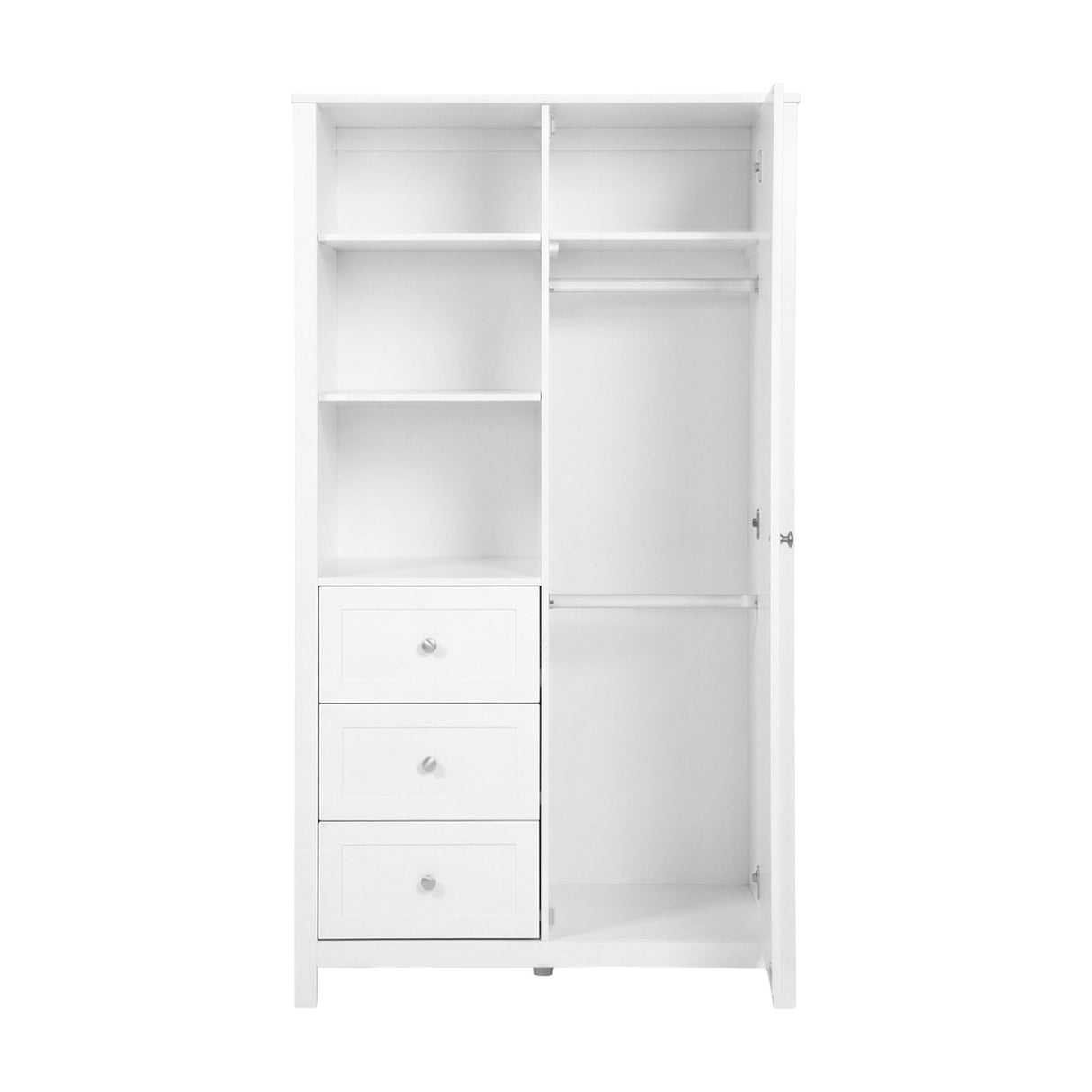 Wanderer Kids Wardrobe with 3 Drawers & Shelves - White