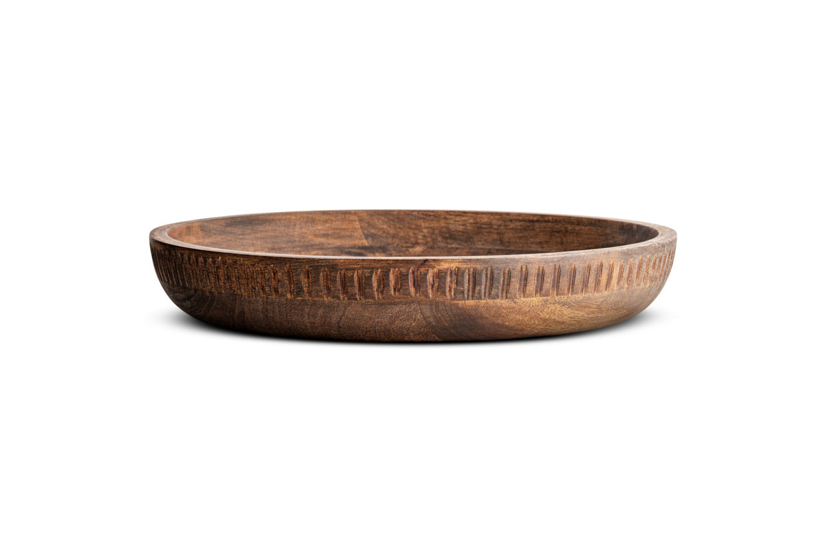 Eisha Shallow Mango Wood Serving Bowl - Brown