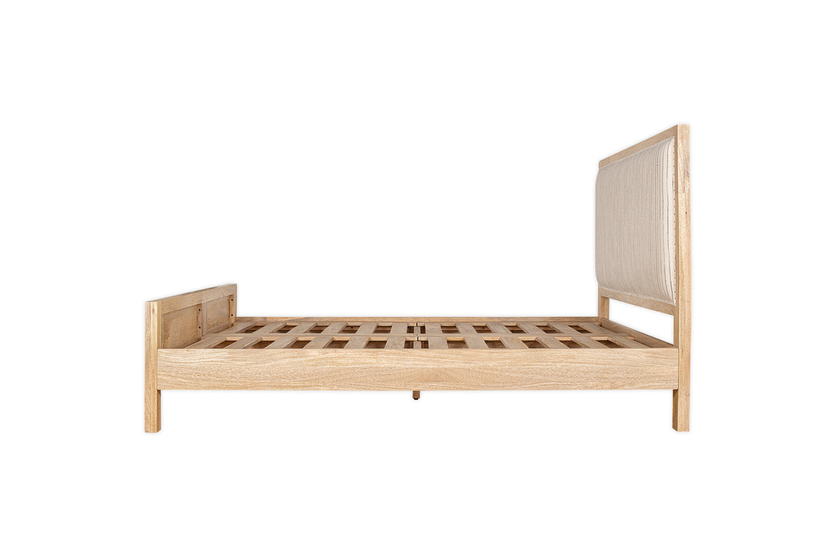 Sanja Double Stripe Upholstered Bed Frame - Natural