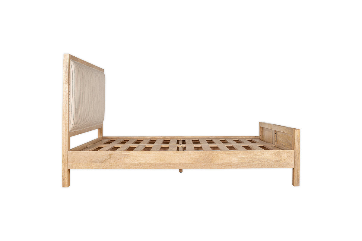 Sanja Double Stripe Upholstered Bed Frame - Natural