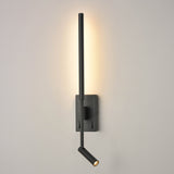 Luca 2 light wall light in black finish, shown on a dark background