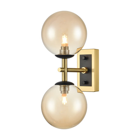 Stellar 2 light wall light in black and brass finish