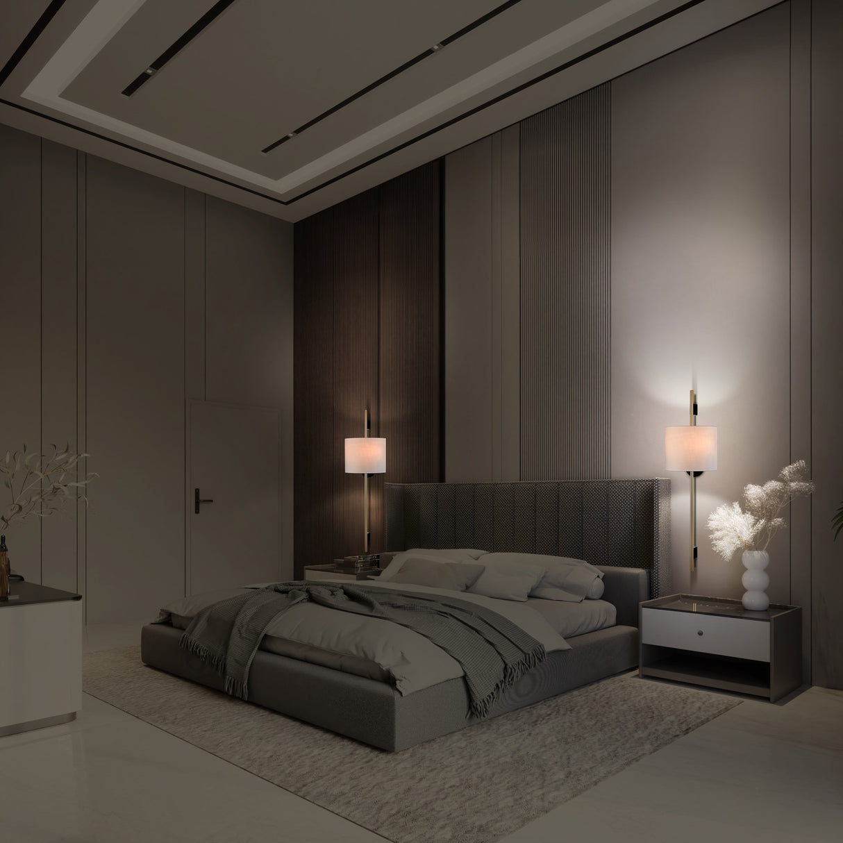 Serenity 2 light wall light in black and gold finish, shown in a room setting