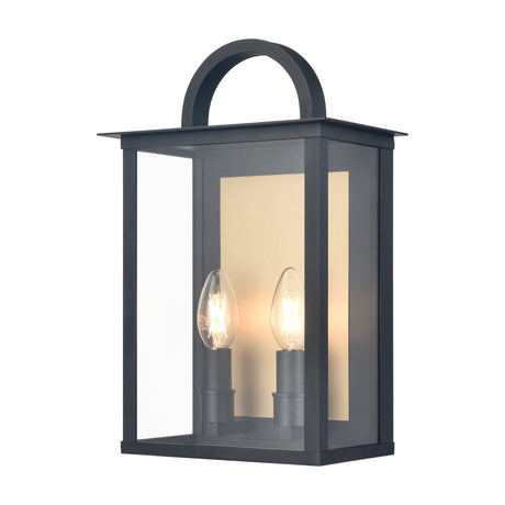 Nightingale 2 light exterior wall light in black and brass finish
