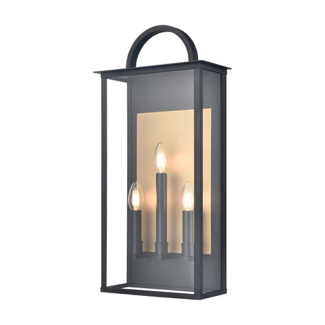 Nightingale 3 light exterior wall light in black and brass finish