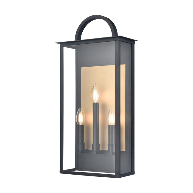 Nightingale 3 light exterior wall light in black and brass finish