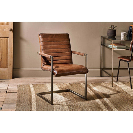 Wamma Leather Desk Chair - Dark Brown & Brushed Metal