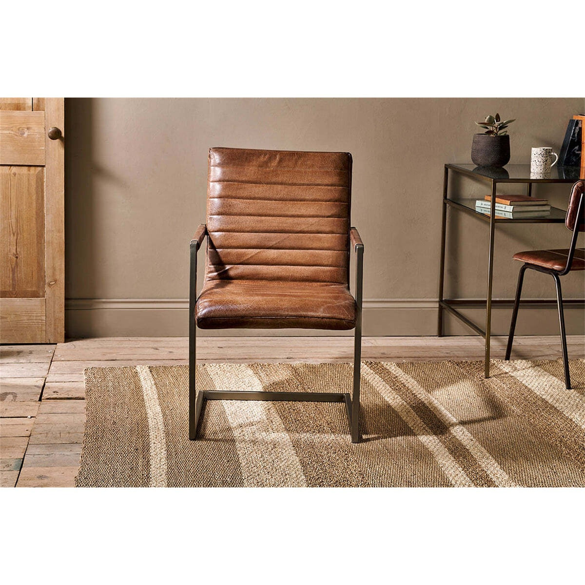 Wamma Leather Desk Chair - Dark Brown & Brushed Metal