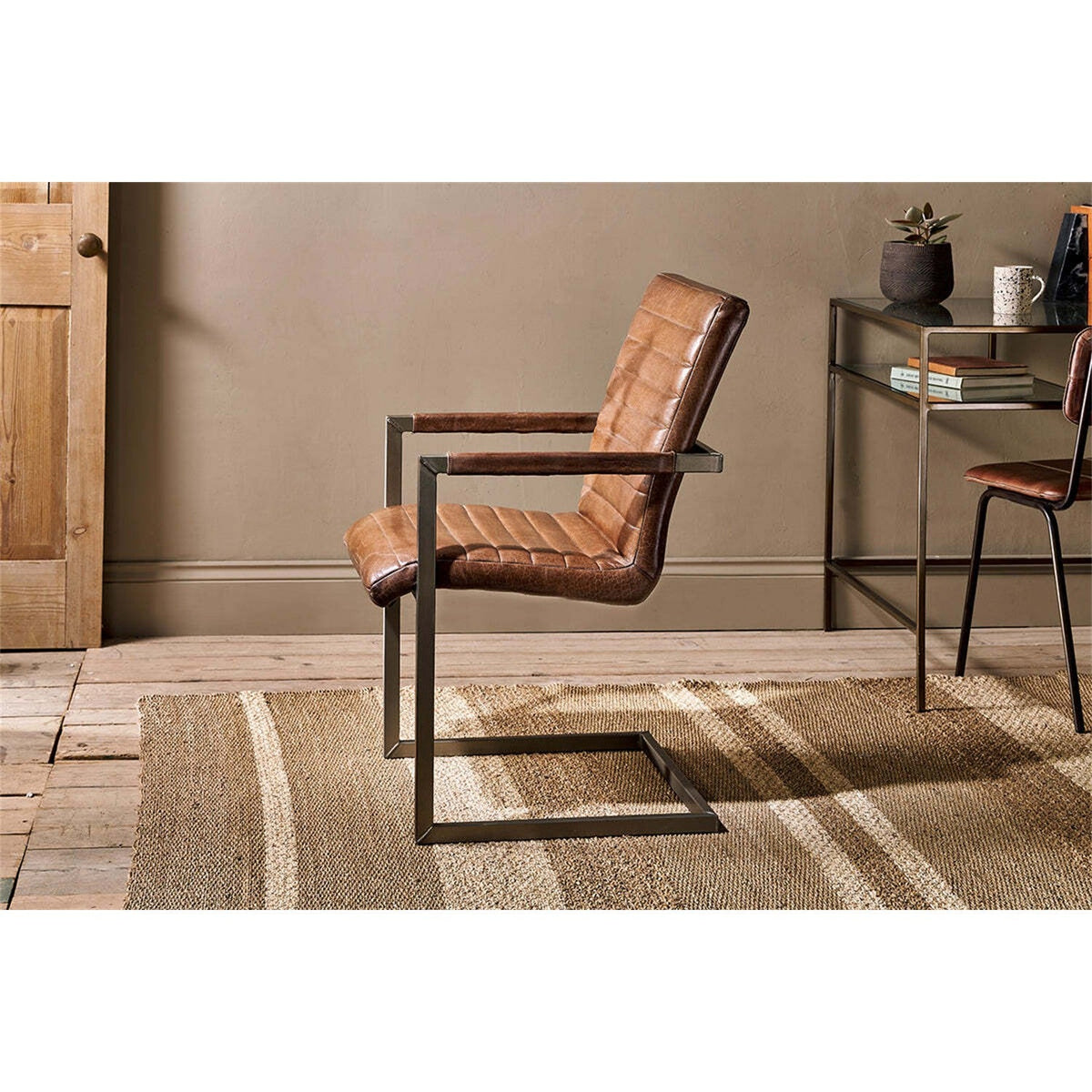 Wamma Leather Desk Chair - Dark Brown & Brushed Metal
