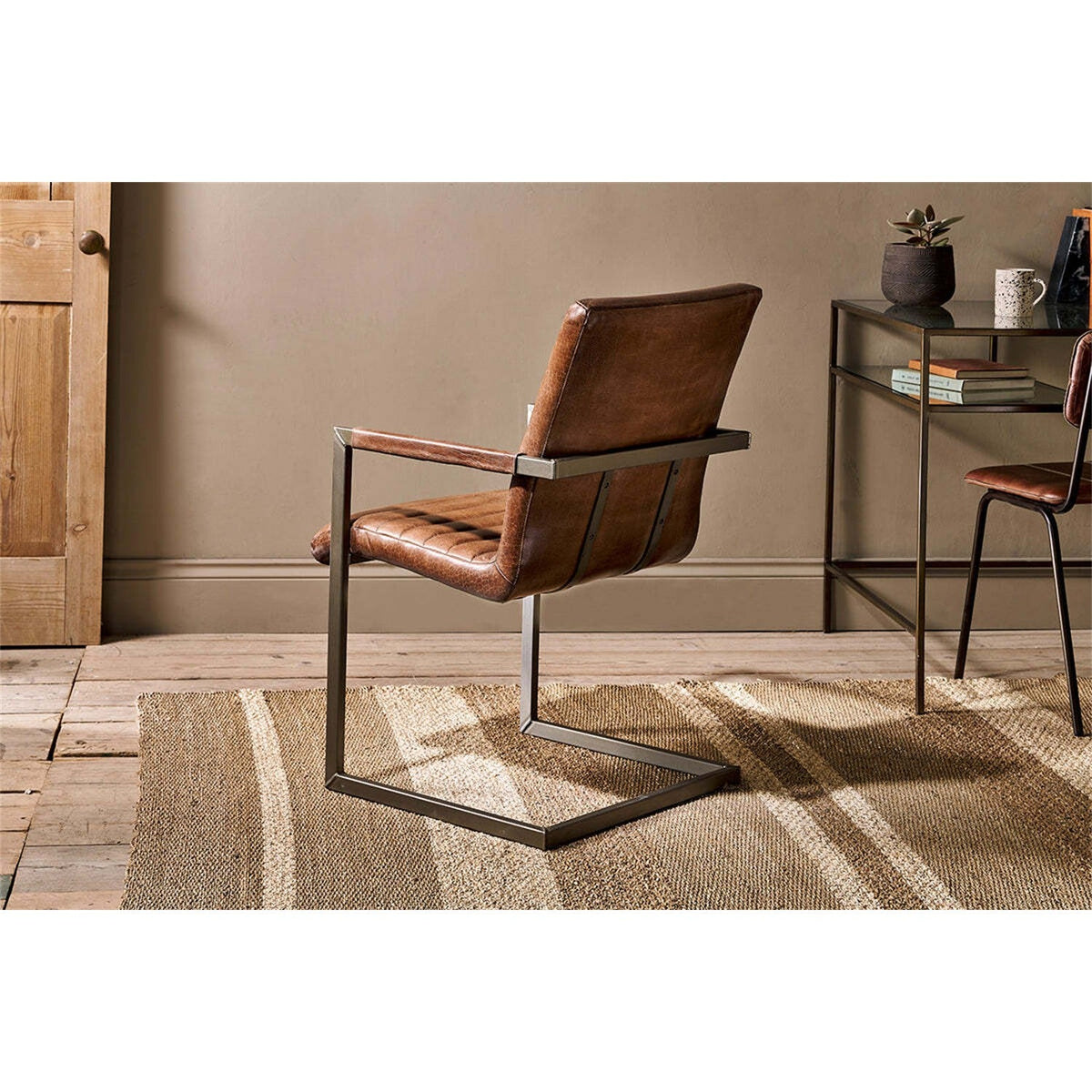 Wamma Leather Desk Chair - Dark Brown & Brushed Metal