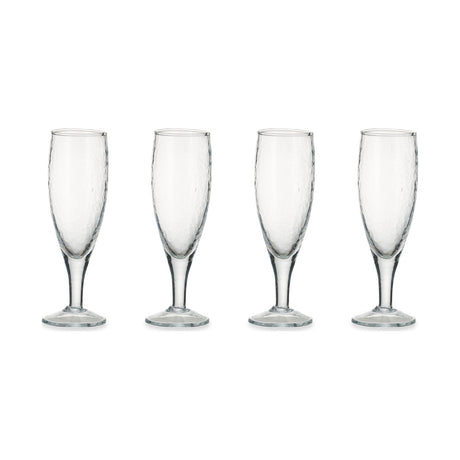 Yala Hammered Flute Champagne Glasses - Clear - Set of 4