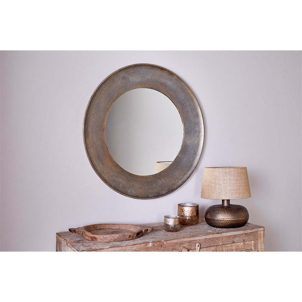 Yakira Large Round Wall Mirror - Antique Brass