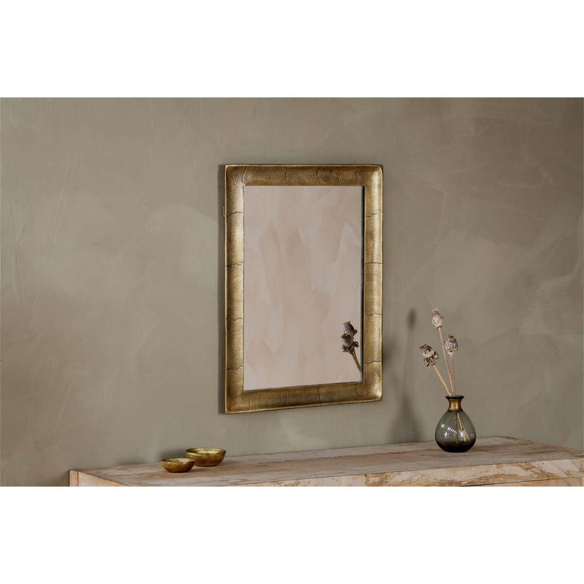 Yadur Small Rectangular Wall Mirror - Antique Brass