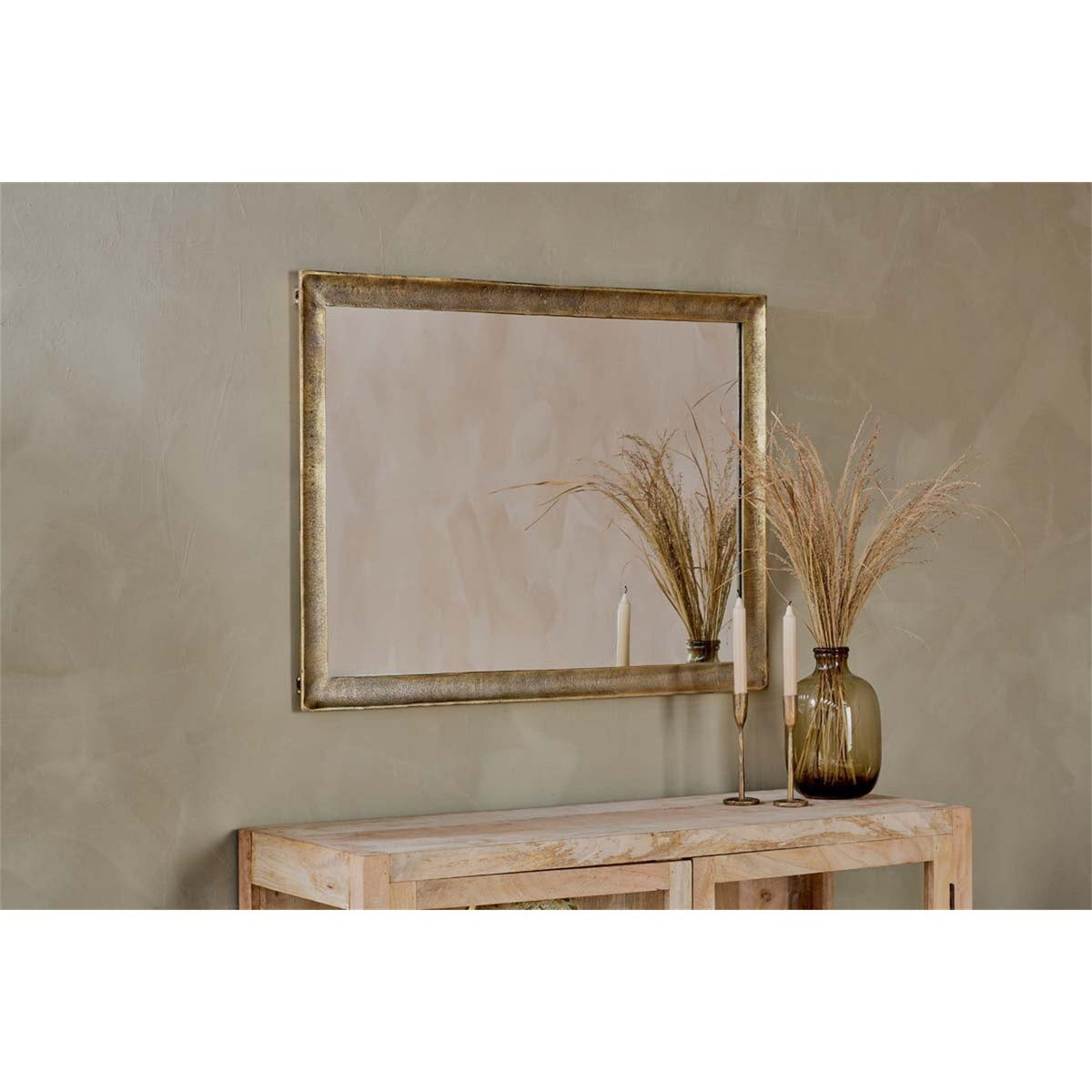 Yadur Large Rectangular Wall Mirror - Antique Brass