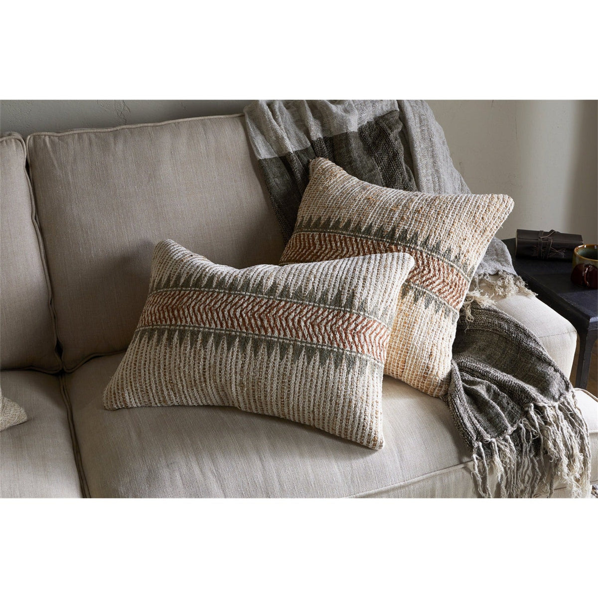 Zairya 60 x 40cm Jute Cushion Cover - Natural & Rust