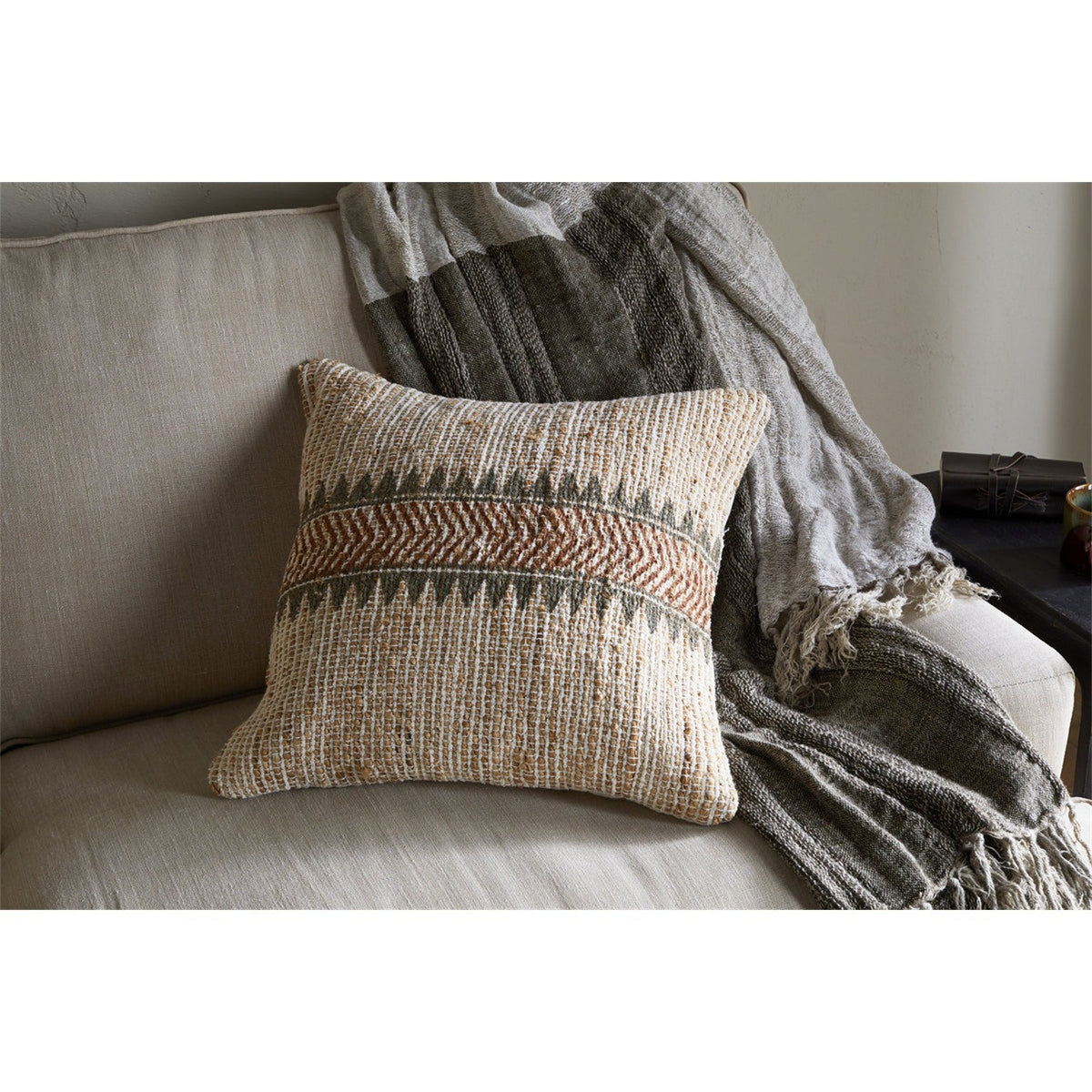 Zairya 60 x 40cm Jute Cushion Cover - Natural & Rust