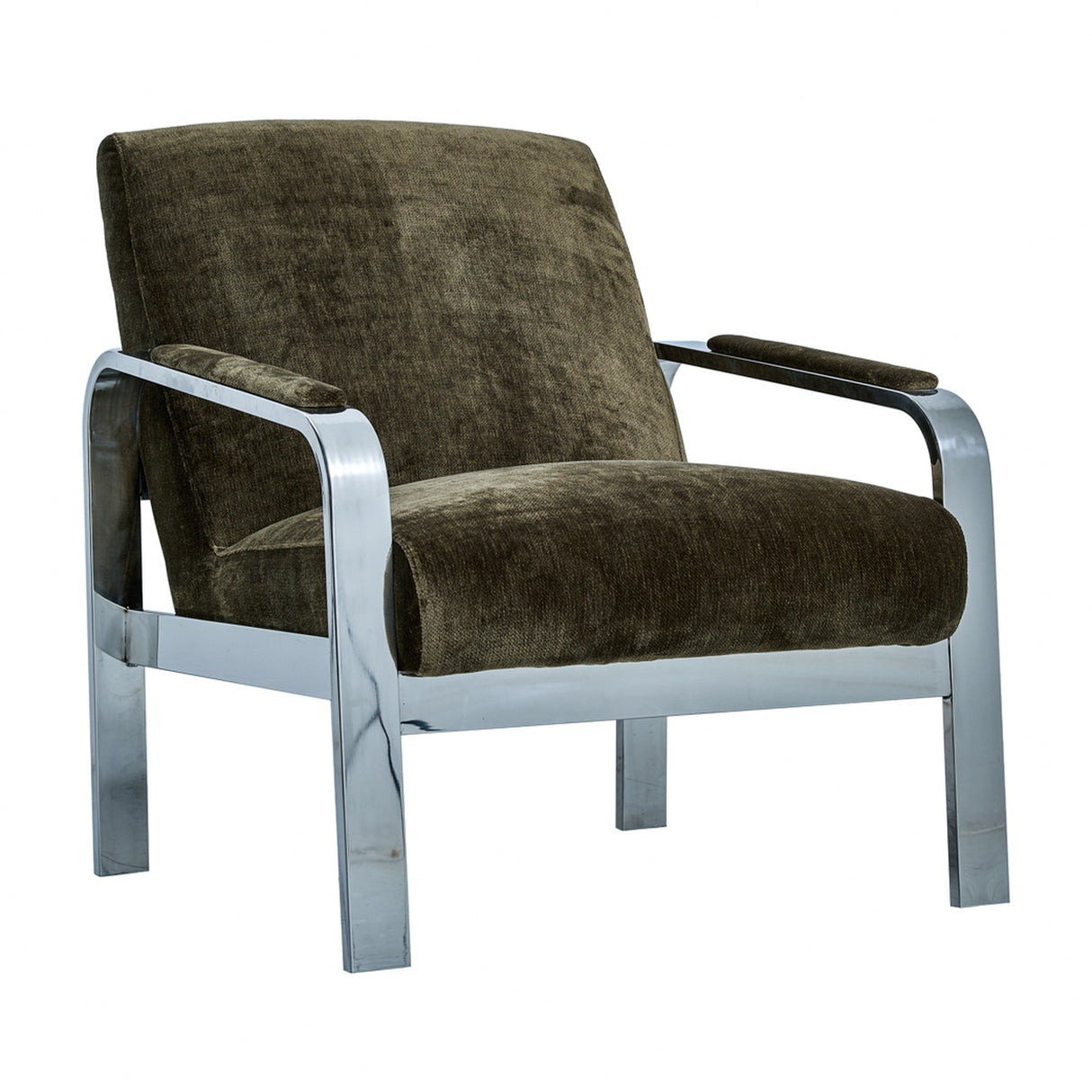 Zephy Accent Chair – Khaki Green with Chrome