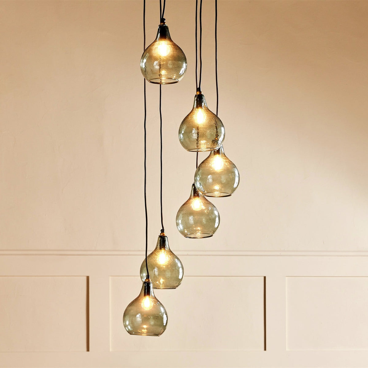 Ziva 6 Light Glass Cluster Pendant Light - Green Smoke