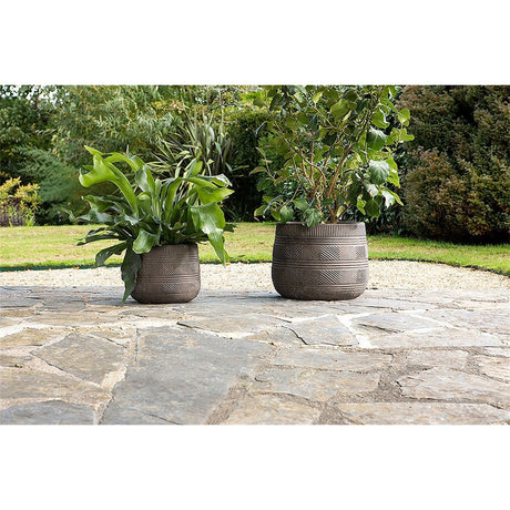 Zadie Etched Ceramic Planter - Grey - Set of 2