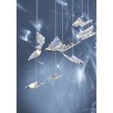 Adrados 6 Light Pendant with clear glass butterfly shapes suspended on fine wires from a black steel canopy, shown against a soft grey background.