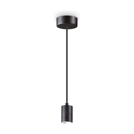 A black single-lamp pendant fitting made up of a ceiling rose, a flex and an E27 lamp holder, sold without a shade.