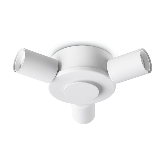 Aethera 3 Light E27 Ceiling Lamp Holder in white, showing a round ceiling plate with three cylindrical lamp holders and a central fixing base, on a plain white background.