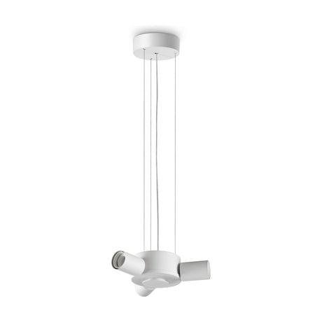 Aethera 3 Light E27 Pendant Light Fitting in white, with round ceiling rose, slim suspension cables and a central hub holding three bare E27 lamp holders, shown on a plain white background.