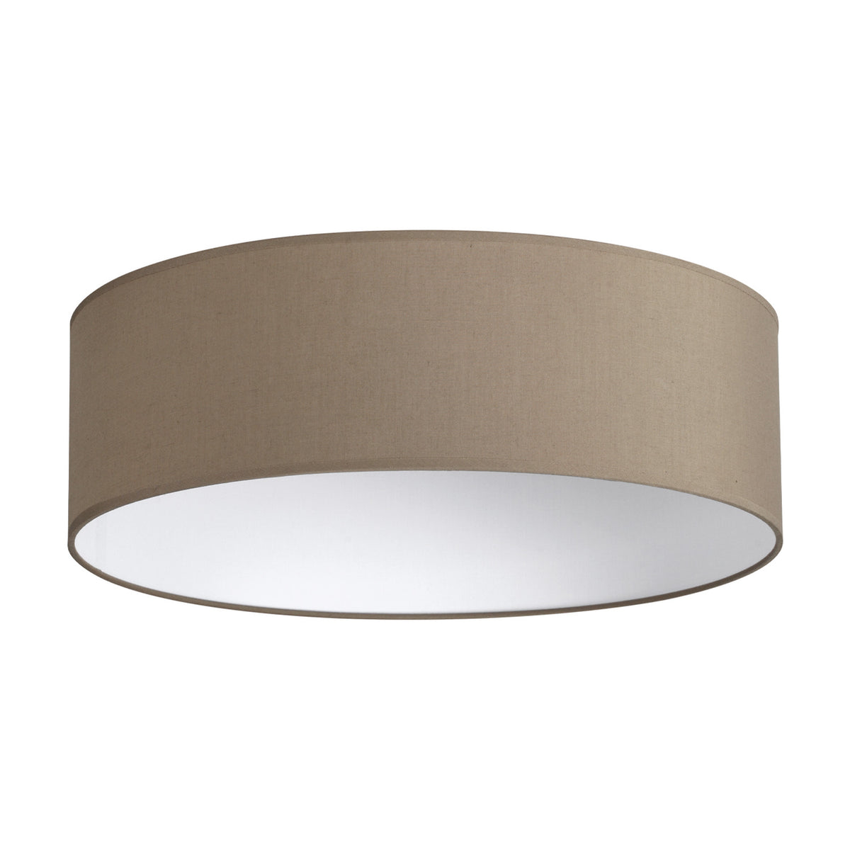 Aethera 45 x 14cm drum lampshade in dark beige fabric with a white underside, shown on a plain white background.
