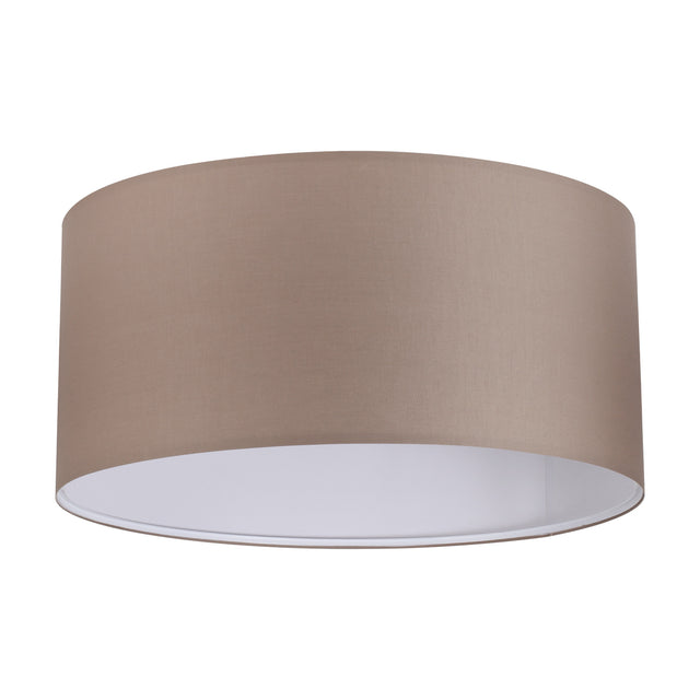 Aethera 90 x 42cm drum lampshade in dark beige fabric with white interior lining, shown on a plain white background.