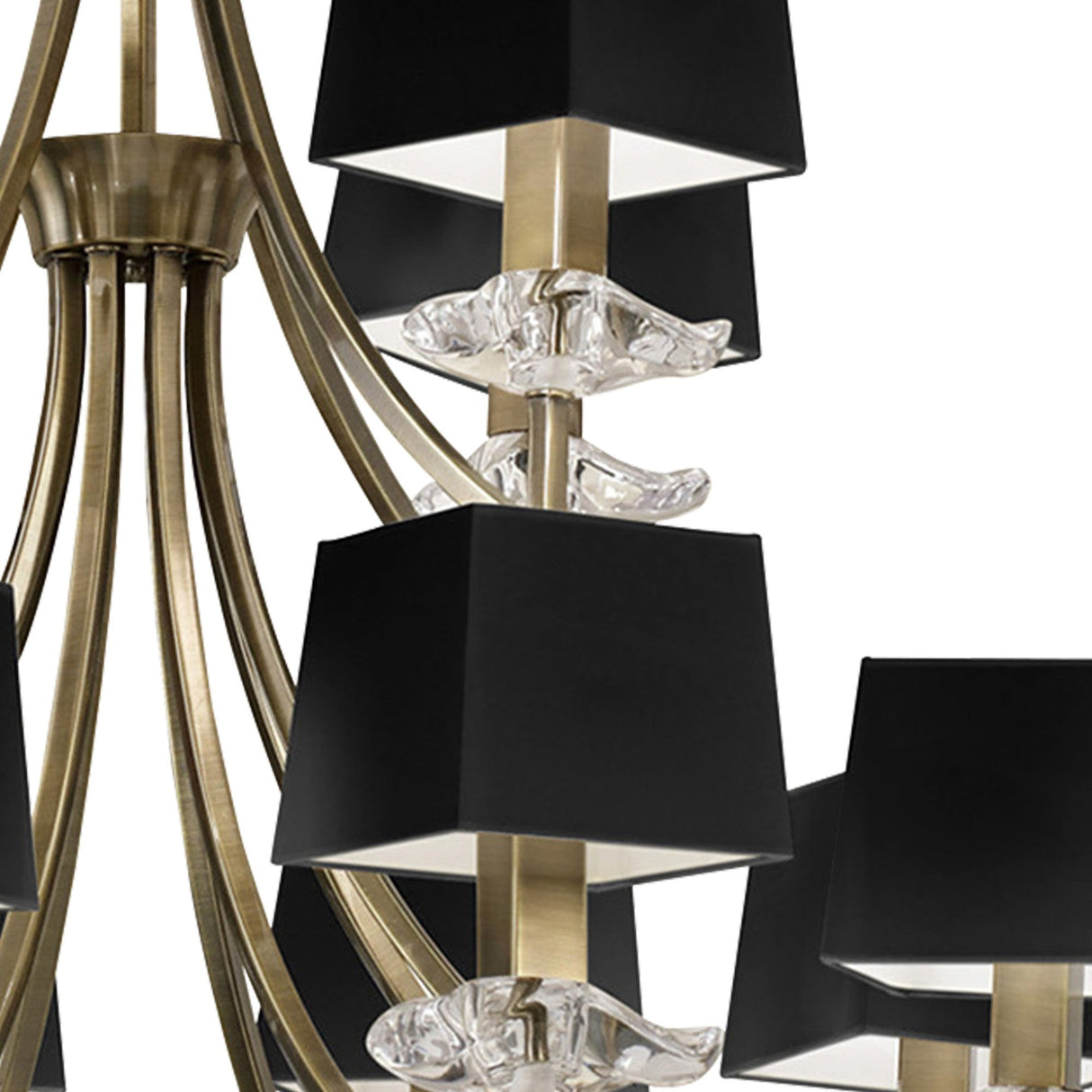 Akira 90cm 3 Light Crystal Chandelier - Brass With Black Shades