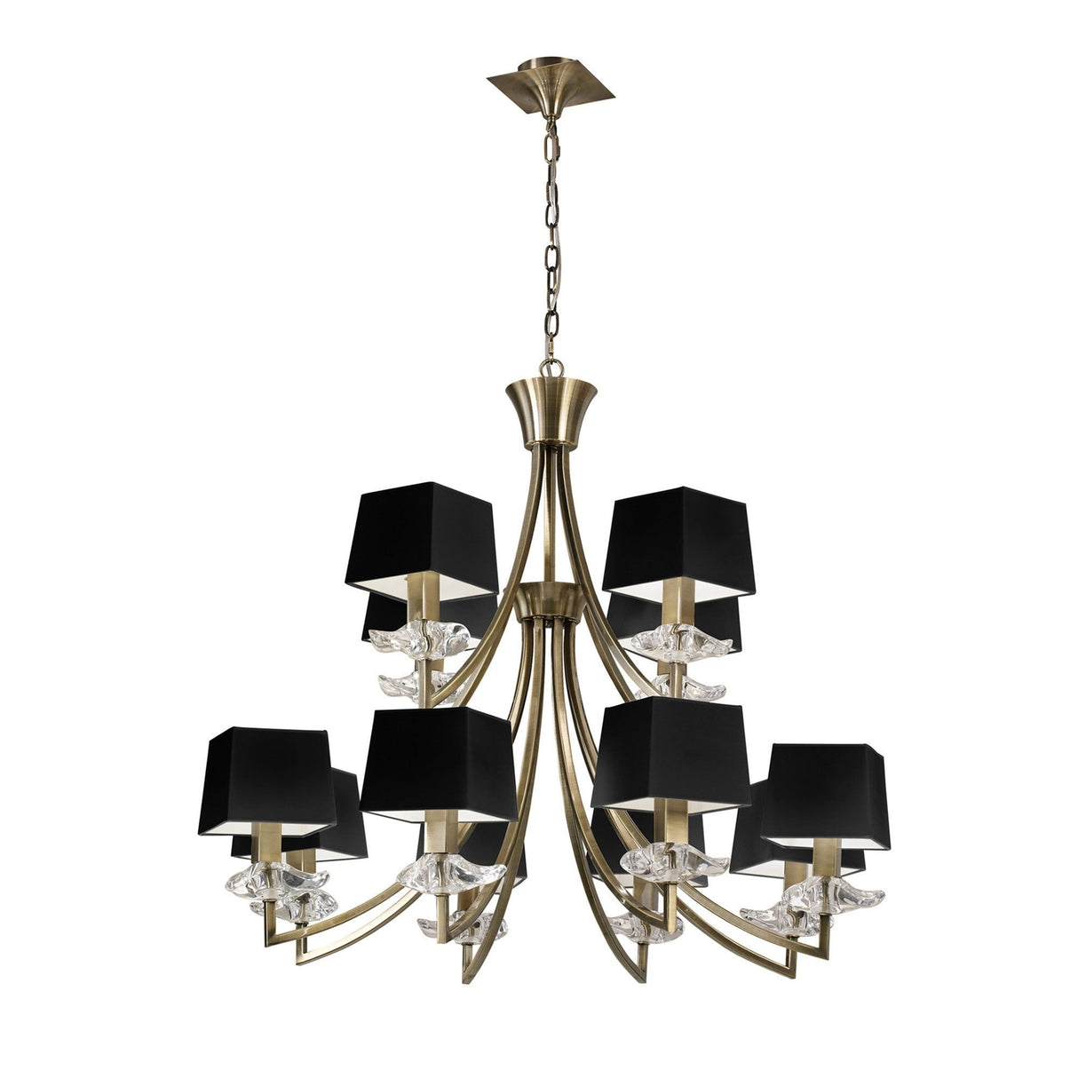Akira 90cm 3 Light Crystal Chandelier - Brass With Black Shades